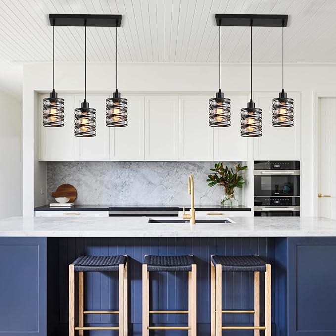 3 Light Pendant Lights Kitchen Island Black Pendant Light Fixtures Spiral Iron Kitchen Island Lighting with Clear Glass Shade Adjustable Hanging Light Fixtures