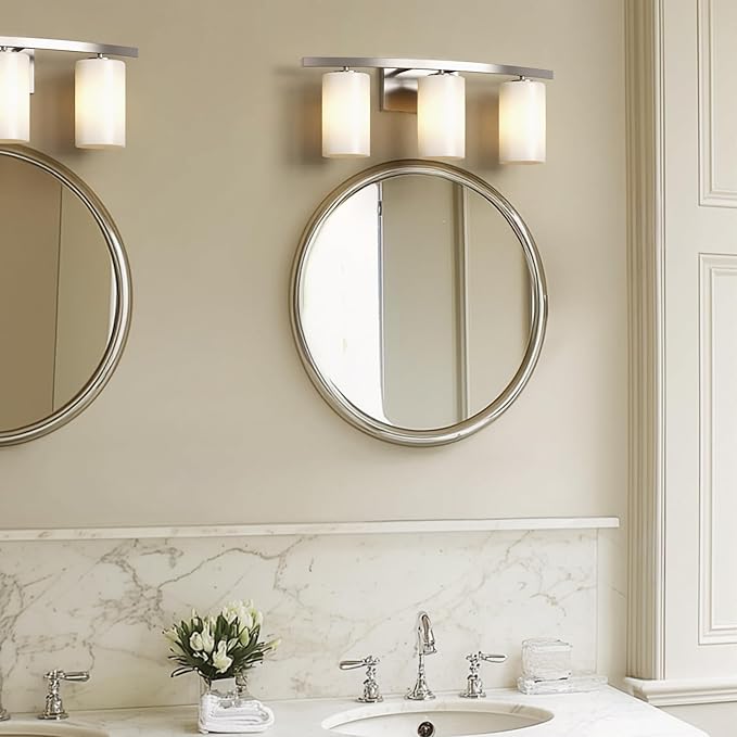 Tawson Talos 3-Light Vanity Light in Brushed Nickel with Satin Etched Glass Shade for Hallway, Entryway, Passway, Dining Room, Bathroom, Garage, Kitchen, Balcony, Living Room