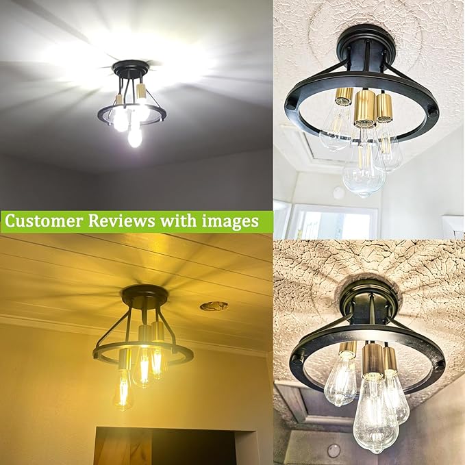 WILON Semi Flush Mount Ceiling Light 3-Light Ceiling Light Fixtures - Industrial Hallway Light Fixtures Black Gold Farmhouse Kitchen Light E26 Socket Ceiling Lamp for Hallway Kitchen Foyer