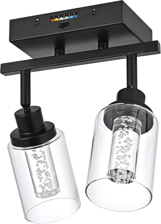 MELUCEE 2 Lights LED Tracking Light Ceiling Kitchen Ceiling Light Fixtures Rotatable Spotlight Black Bathroom Vanity Lights Wall Mounted Lamp with Clear Glass, Built-in LED Chips, 5-Color Temperature
