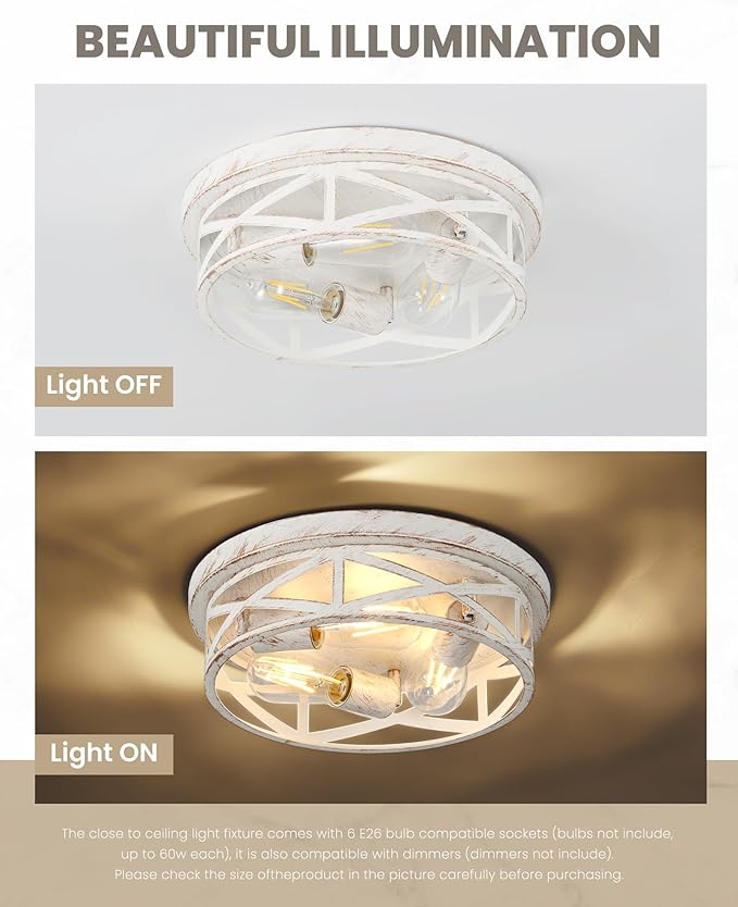 13 inch White and Gold Flush Mount Ceiling Light Fixtures,3-Light Modern Hallway Light Fixtures Ceiling, White and Gold Light Fixture Ceiling Mount for Farmhouse,Kitchen, Bedroom 2 Pack