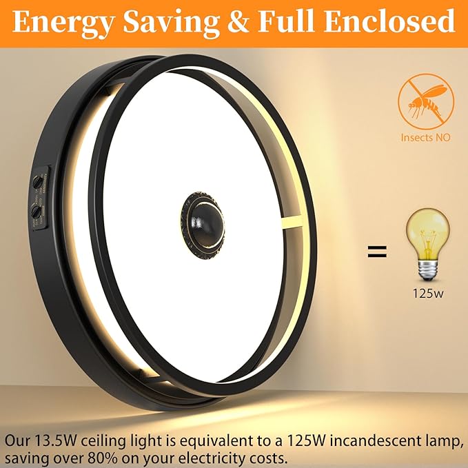 Motion Sensor Outdoor Ceiling Light, 12" Flush Mount LED Dusk to Dawn Porch Lights, Black Ceiling Lamp for Entryway, Garage, Hallway, 2 Pack