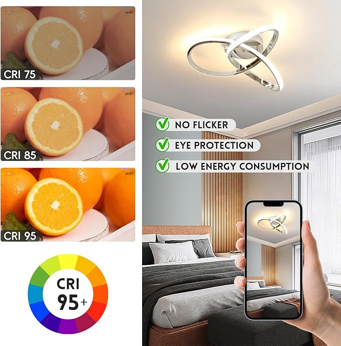 CANEOE Modern Ceiling Light Fixtures,42W Dimmable Flush Mount Led Ceiling Light with Remote Control, Creative Design Close to Ceiling Light for Bedroom Kitchen Living Dining Room Office