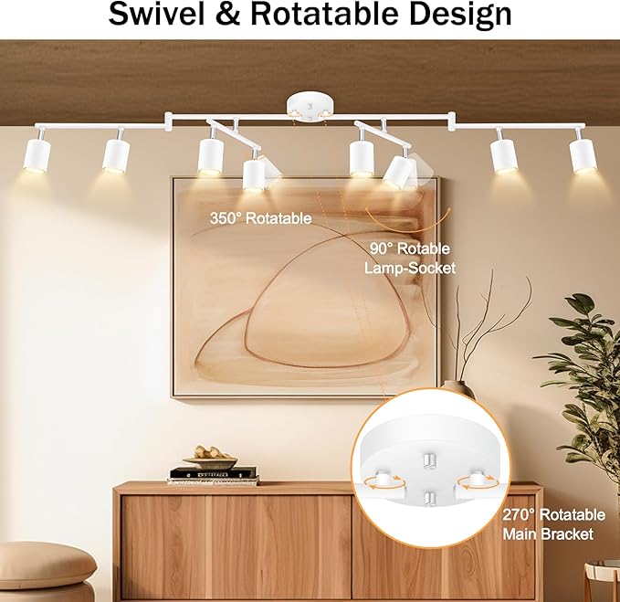 White Track Lighting Fixture Ceiling, Modern Track Light Fixtures Kitchen, 8-Light Rotatable LED Track Lights, Semi Flush Wall Sconces Lighting for Dining Room/Hallway(GU10 Socket, Bulb Not Included)