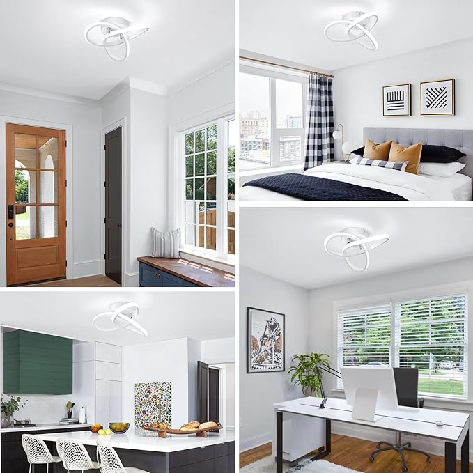 CANEOE Hallway Light Fixtures 6000K Cool White Modern Led Ceiling Light Fixtures Close to Ceiling Light for Hallway Kitchen Bedroom Bathroom Curved Design Ceiling Lamps