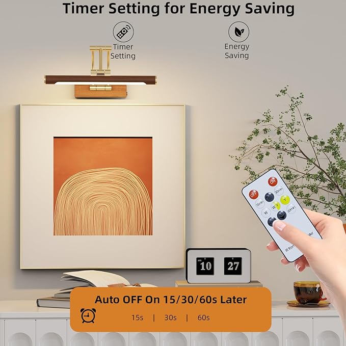 Rechargeable Picture Lights for Wall Art,12 inch Battery Operated Down Lights,3CCT Dimmable with Remote,Rotatable Gallery Light for Artwork,Wood