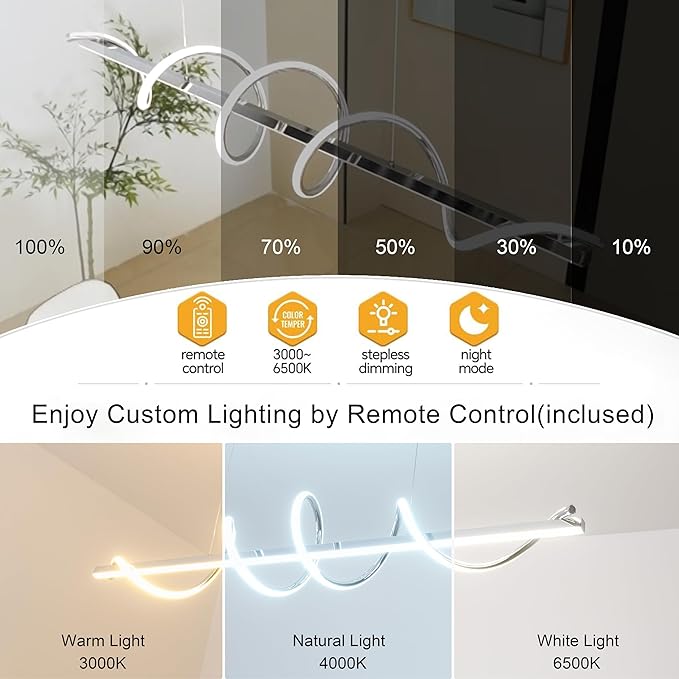 Modern LED Pendant Light for Kitchen Island Lighting,Dimmable Modern Chandelier Color Changing Dining Room Chandelier Light Fixture Creative Twisted into Beautiful Shape in Electroplated Chrome