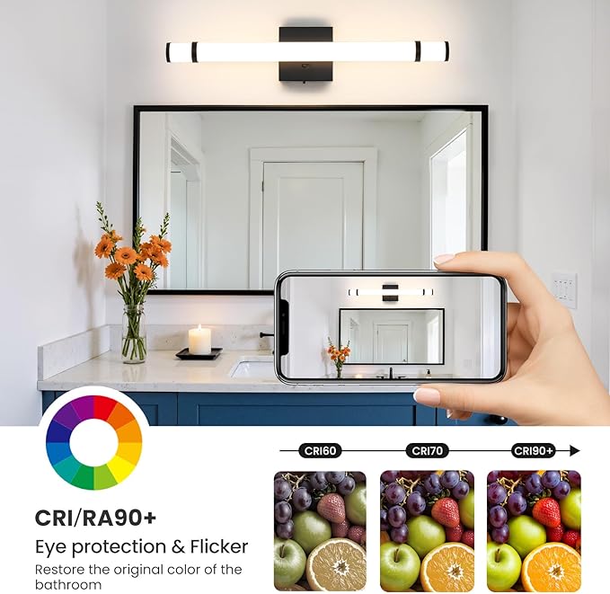 Black Bathroom Vanity Light Fixture 23 Inch 14W Dimmable 5CCT LED Vanity Lights for Bathroom Lighting Fixtures Over Mirror Bath Wall Sconce Bar