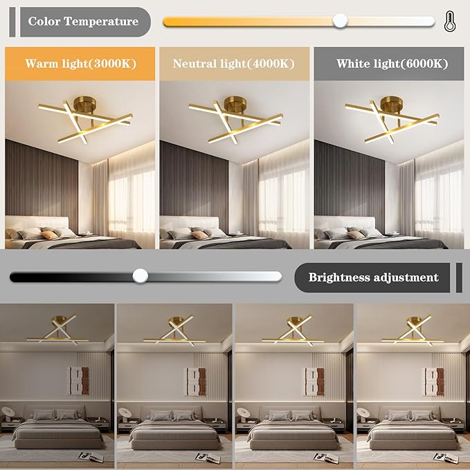 Gold Modern Sputnik Chandelier Ceiling Light Fixtures,3-Lights Industrial Metal Semi Flush Mount Ceiling Light for Bedroom Dining Room Living Room Kitchen Hallway(Gold, 3 Head)