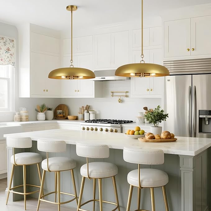 19.7 Inch Extra Large Pendant Light, 3-Light Brushed Gold All Metal Pendant Lighting Fixture, Oversized Modern Dome Chandelier Ceiling Hanging for Kitchen Island Dining Room Living Entryway