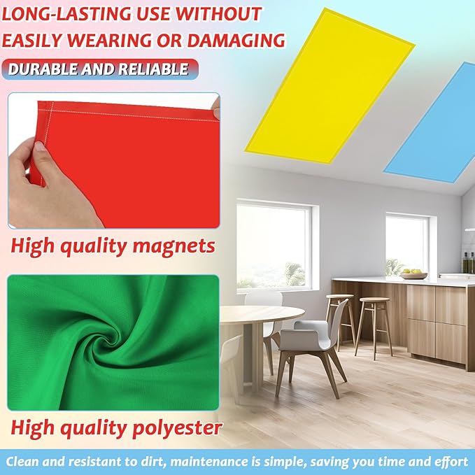 8 Pcs Fluorescent Light Covers with 80 Magnets Decorative for Classroom Ceiling Lights 4 x 2 Feet Magnetic Light Cover Filter Easy Install for Office Hospital Home Ceiling Supplies (Vibrant Color)