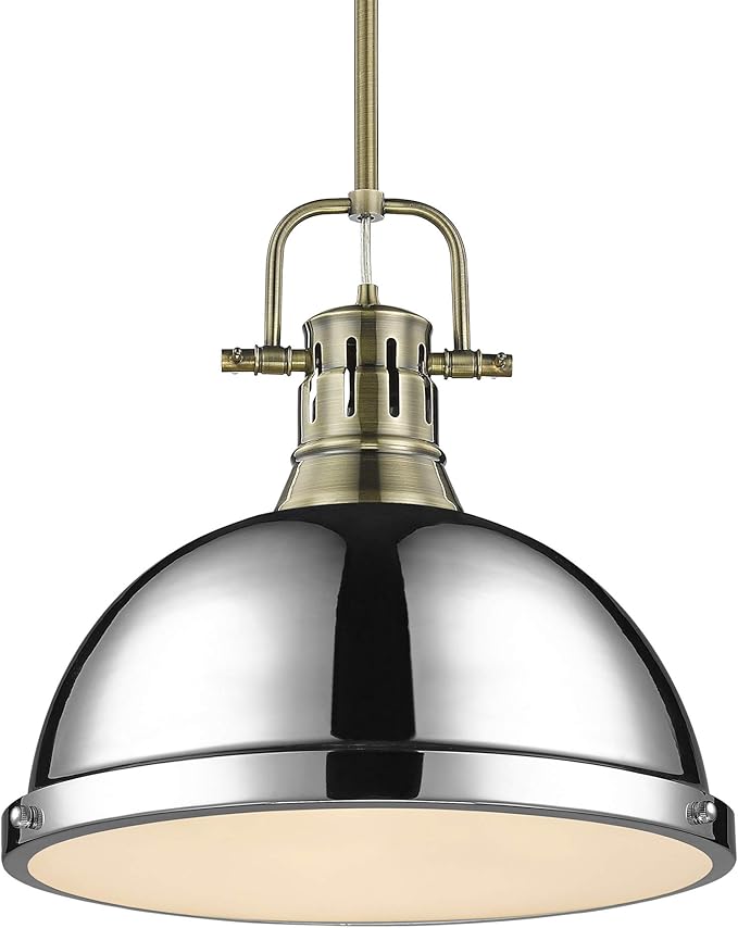 Golden Lighting 3604-L AB-CH Duncan Pendant, 14" L x 14" W x 14.625" H, Aged Brass with Chrome Shade
