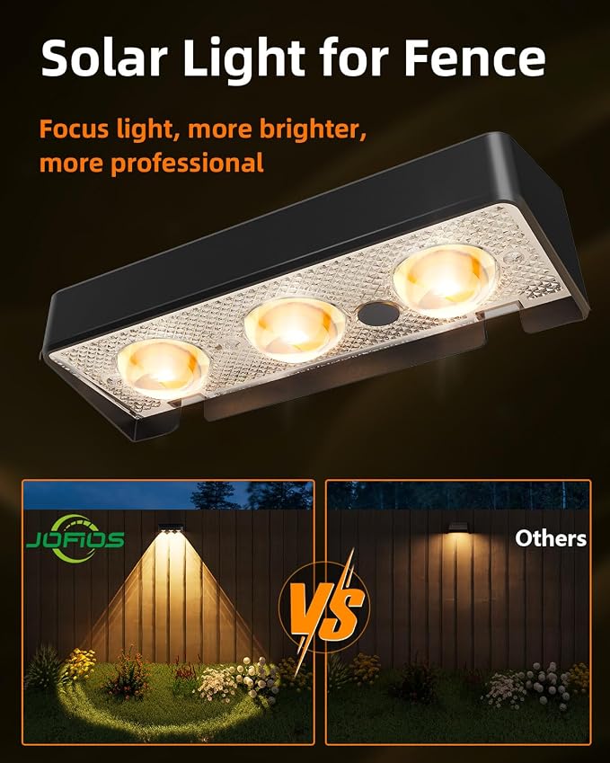 JOFIOS Solar Fence Lights Outdoor, 9 Fixed Colors ＆ Color Changing Fence Lights Solar Powered Waterproof IP65 Dusk-to-Dawn LED Deck Lighting for Patio, Railing, Pool, Porch, Backyard, Wall, 16 Pack