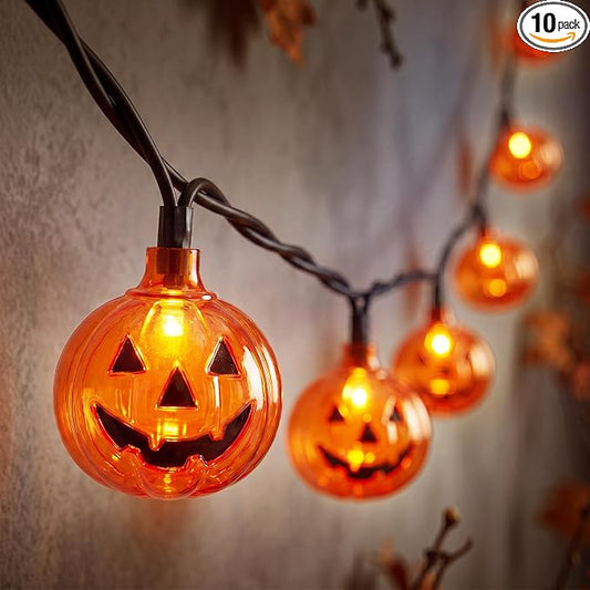 8.5Ft Halloween Pumpkin String Lights, 10 LED Jack-O-Lantern Lights | IP44 waterproof, UL-Listed, 8in Bulb Spacing, End-to-end Connectable, for Home Party Porch Patio Garden Halloween Decor