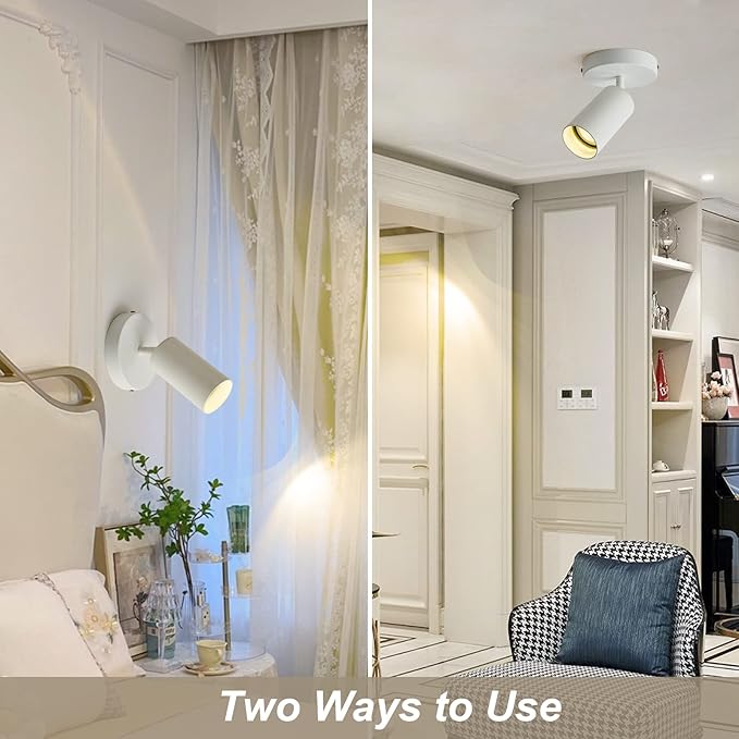 Track Lighting Ceiling Spotlight, White Ceiling Light Fixture, Gu10 Ceiling Spotlights Indoor Angle Adjustment Modern Wall Lamp for Living Room, Gallery, Cabinet, Hallway, Bedroom 2 Packs