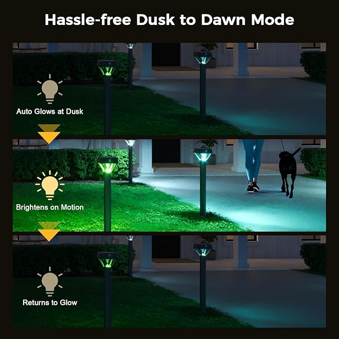XMCOSY+ Smart Solar Pathway Lights, Bluetooth APP Control with Motion Sensor, 150LM RGBCW Color Changing Landscape Lighting for Yard, Garage, Garden, Lawn, IP65 Waterproof, 4 Pack