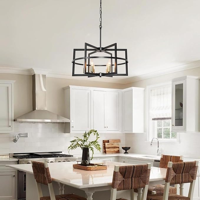 Black and Gold Chandelier, 6-Light Modern Farmhouse Industrial Metal Pendant Light Fixture for High Ceiling, Dining Room, Kitchen Island, Living Room, Entryway, Foyer, Adjustable Height