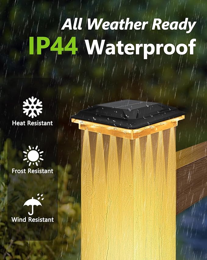 Solar Post Cap Lights Outdoor 6 Pack Upgraded 16LED Spot Lens Waterproof Post Light 3-Color Modes Warm & Cool & Neutral White Solar Light Fit for 4x4 3.5x3.5 Vinyl and Wooden Dock Fence Deck Posts
