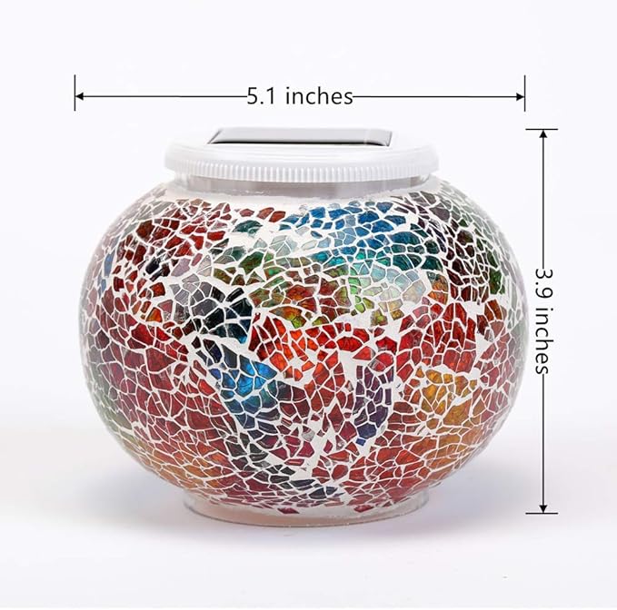 Starryfill Color Changing Mosaic Solar Lights Multicolor Glass Globe LED Light Outdoor and Indoor Waterproof Table Lamps for Garden Pati Party Yard Decorations