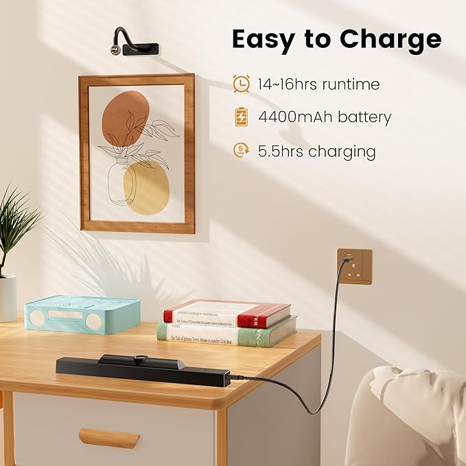 Wireless Picture Lights 12", 4400mAh Battery Powered Cordless Wall Lights, 2Pack Dimmable Remote Timer for Painting Artwork Living Room (Black)