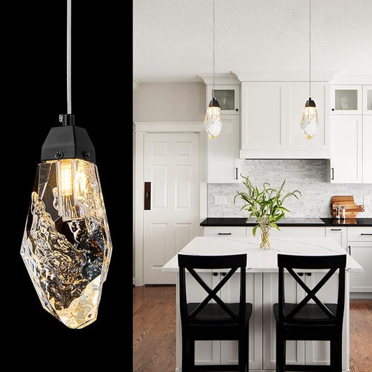 Black Crystal Pendant Light with Prism Crystals and LED Enhance Kitchen Island, Bathroom, Bedroom, and Bar Ambiance