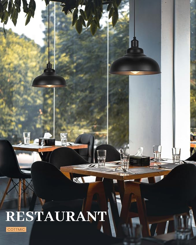 Matte Black Pendant Light, Farmhouse Pendant Lighting, 11.4in Farmhouse Pendant Lights Kitchen Island, Adjustable Height, 2 Light Industrial Pendant Light Fixtures for Dining Room, Sink, Bar