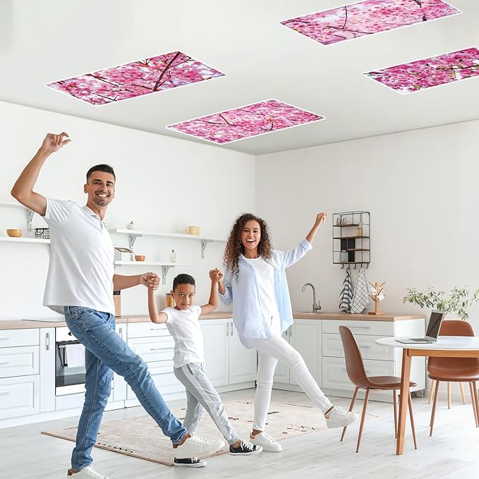 Wiooffen 4 PCS Fluorescent Light Covers for Classroom Ceiling Light 4x2ft Magnetic Lights Covers Filter Easy Install for School Office Hospitals Ceiling Supplies (Cherry Blossom)