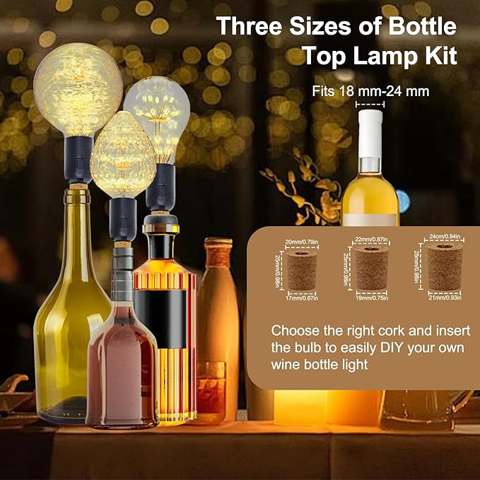 2 PCS Bottle Lamp Kit, DIY Wine Bottle Lamp for Liquor Bottle, Lamp Kits Do it Yourself Lamp Fittings Kit for Table Lamp Includes 3 Sizes of Stoppers and 2 E27 to B22 Adapter Converter