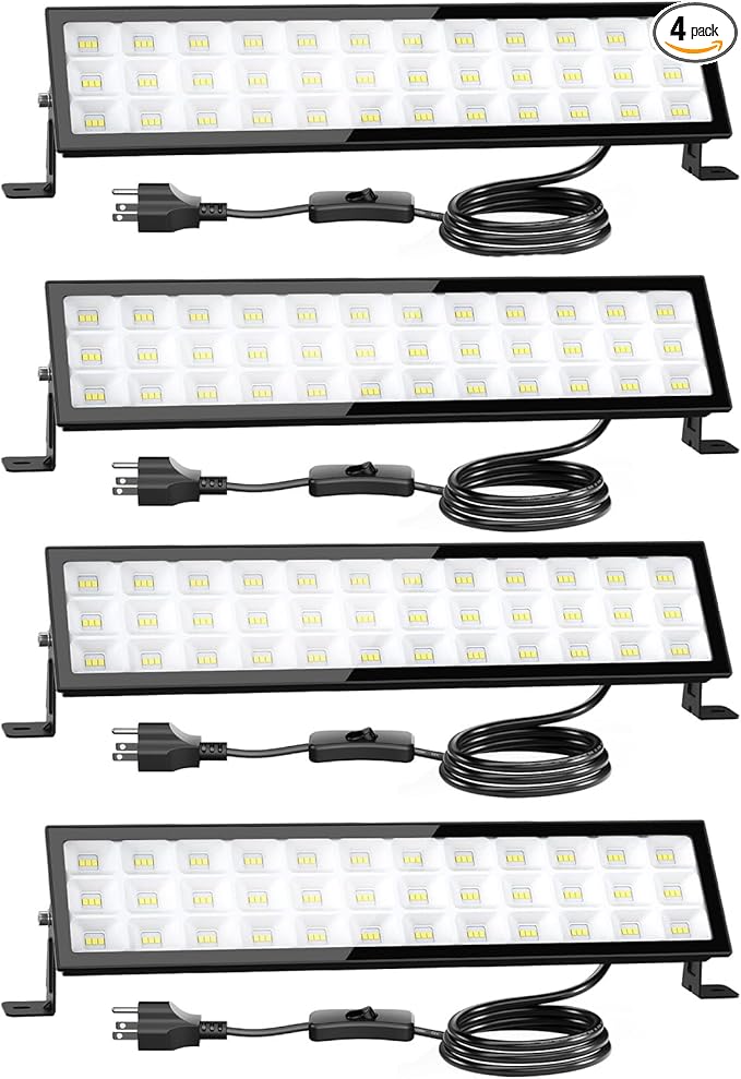 Onforu 4Pack LED Shop Lights,100W 14000lm Plug in Ultra Bright LED Work Lights,6500K Daylight White Garage Light,IP66 Waterproof Lighting for Garage Warehouses Workshop