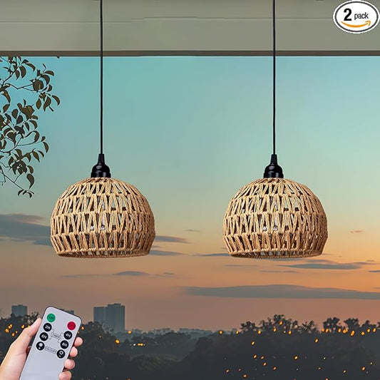 Battery Operated Hanging Outdoor Chandelier, Battery Power Pendant Light, Gazebo Lights Outdoor Waterproof, for Gazebo, Pergola, Porch, Patio, Indoor Outdoor Decor Lighting (2)