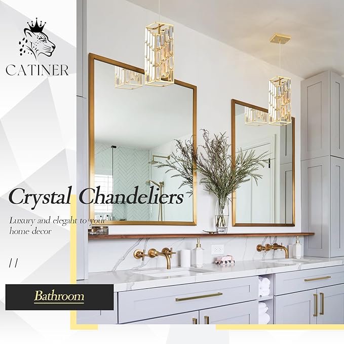 CATINER Gold Crystal Pendant Light, Mini Hanging Pendant Lighting Fixture with Adjustable Cord, Modern Luxury Pendant Light for Kitchen Island, Dining Room, Bedroom, Hallway, E26 Base (1 Pack)