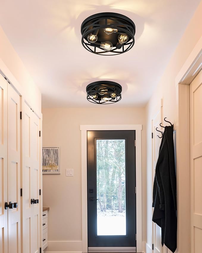 Black Flush Mount Ceiling Light Fixtures,4-Light Black Hallway Light Fixture Ceiling Mount for Farmhouse,Kitchen, Bedroom 1 Pack