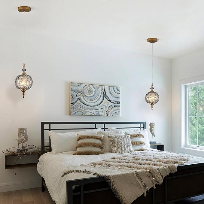 Vintage Grey Glass Pendant Light Fixtures E26 Bulb Pendant Lights for Bedroom Living Room Dining Room Kitchen Island Hallway