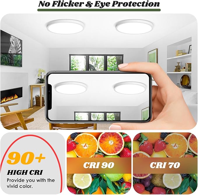 Brightever 15 Inch Large LED Ceiling Light Fixture with Night Light, 5CCT Dimmable Ceiling Lamp Flush Mount, 30W 3000LM, 2700K/3000K/4000K/5000K/6500K Adjusted Round LED Light for Porch, 1 Pack