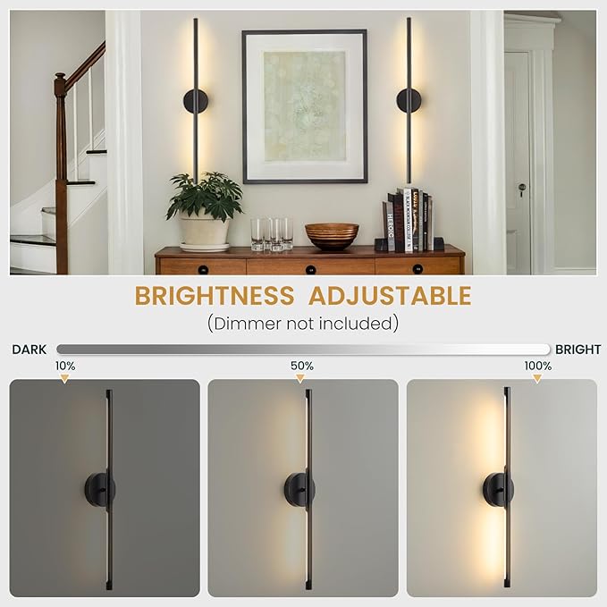 Lightania Wall Sconces Set of Two, 28'' Modern Black LED Wall Lights, 360° Rotatable, 2700K-5000K Adjustable, Hardwired 3CCT Dimmable Wall Sconce Light Fixture for Living Room Bedroom Hallway, ETL