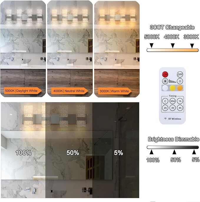 Modern Brushed Nickel 8-Lights Bathroom Vanity Light, Eleglant Nickel LED Bathroom Light Fixtures over Mirror, Dimmable Acrylic Shade Wall Lighting Fixtures, Hardwired Wall Light(H9.25in, L28.35in)