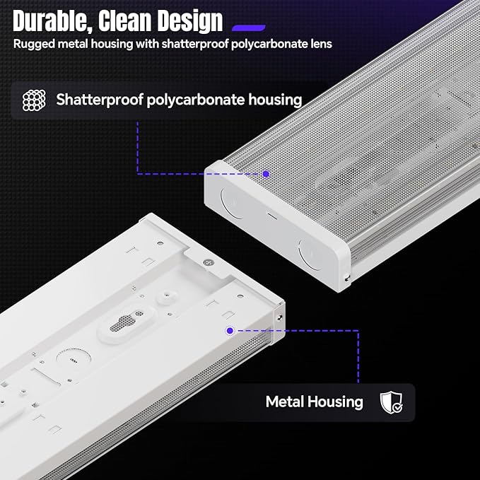 4FT LED Wraparound Light 75W/65W/55W, 8250lm/7150lm/6050lm, 3000K/4000K/5000K 4 Foot LED Wrap Light Fixture, Flush Mount for Garage Workshop, Fluorescent Light Replacement Office, ETL 2 Pack