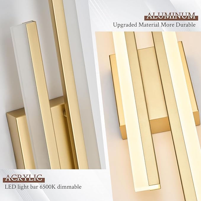 LED Wall Sconce Set of 2 Gold Remote Modern LED Vanity Lights Set of 2 Indoor Wall Light Fixtures for Living Room, Dimmable Wall Sconce for Bedside Bedroom Bathroom, 31.5inch 2 Pack