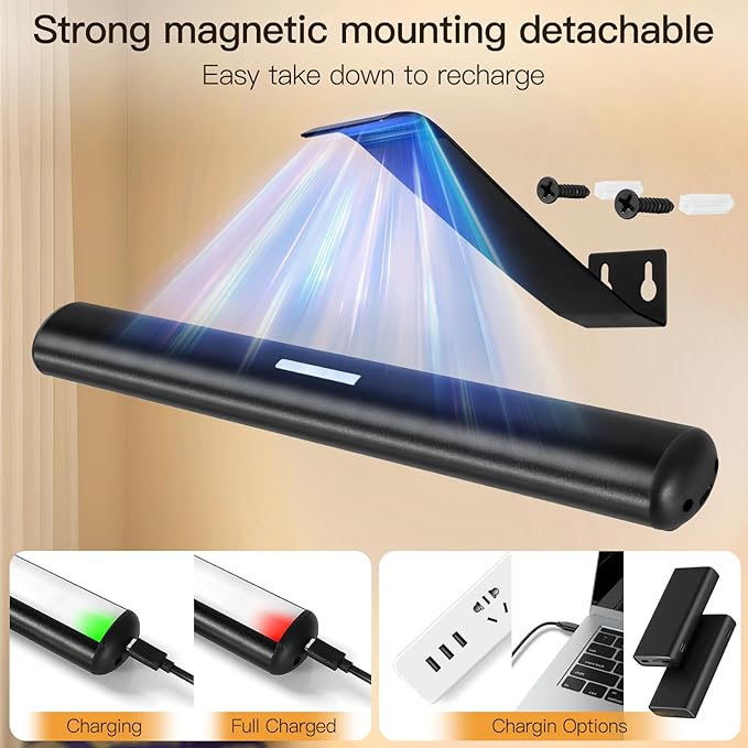 TINTINDOC Picture Light Battery,Brightness Dimmable Timer Setting,Rechargeable Painting Light for Pictures Display Art on Wall with 3 Colors Lighting Remote,Used for Frames Dartboard Portrait