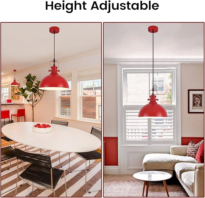 Red Pendant Lights 2 Pack, 9.8" Farmhouse Pendant Lights, Industrial Pendant Light, Modern Pendant Lighting for Kitchen Island Dining Room Bedroom