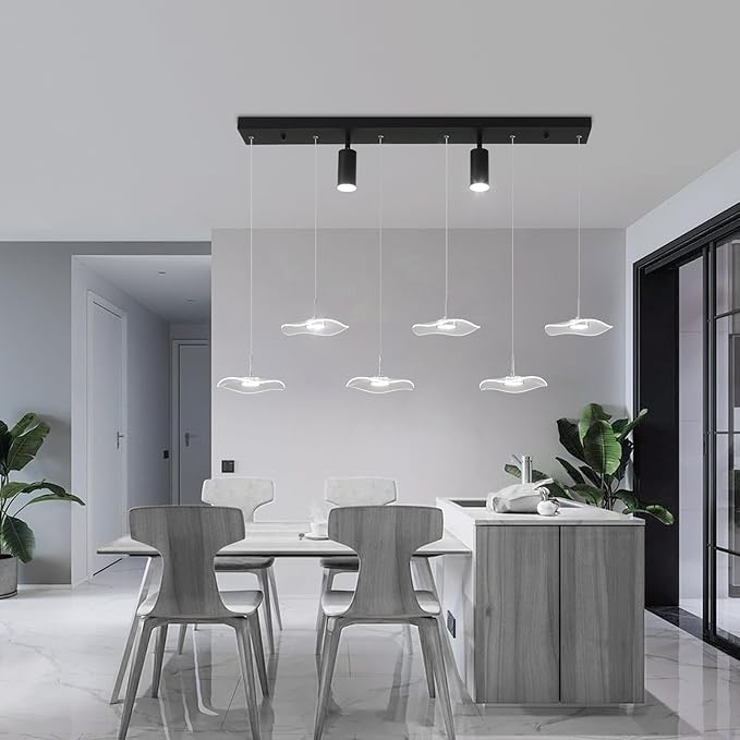 Siittoo Modern Chandeliers for Dining Room, 40in Dimmable LED Pendant Lights Kitchen Island with Remote Control, Adjustable Height Kitchen Island Lighting Fixture with Spotlights(34W, 6-Light)
