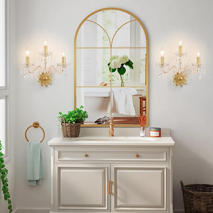 WUZUPS 3-Light Candle Vanity Wall Sconces Light Fixture for Bedroom Living Room Bathroom, E12 Base, Gold