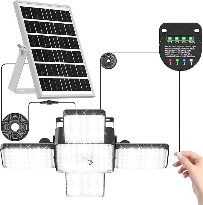 Solar Shed Light Indoor Outdoor, 2000LM 268LED Solar Pendant Light with Motion Sensor, Pull Cord Controller with Mode & Battery Display, Day/Night Use, 4 Modes, IP65 Waterproof for Garage Barn Gazebo