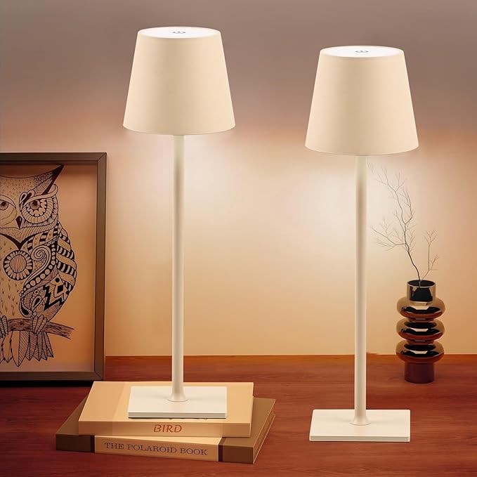 CHLORANTHUS 2 Pack Cordless Table Lamps, 3 Colors Stepless Dimming, 5000mAh Rechargeable Battery LED Desk Lamp for Bedroom/Couple Dinner/Desk/Cafe/Dining Room/Terrace