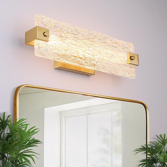 Brushe Gold Bathroom Vanity Light, 16.5 Inch 10W Dimmable LED Bathroom Light Fixture Over Mirror, Modern Crystal Bar Bath Wall Sconce for Bath, 3CCT, OS-MM5001-2BG