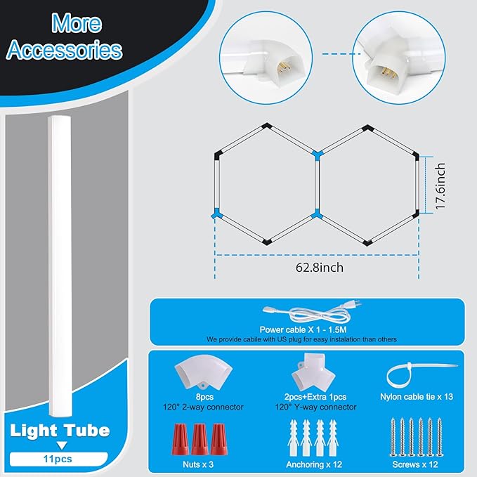LZHOME LED Hexagon Garage Light: 12700LM Car Detailing Shop Light, DIY Splicing Ceiling & Wall Decor Lights, for Workshop Basement Gym Warehouse Bar Gaming Room