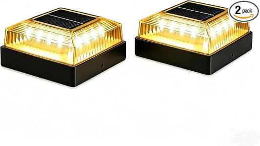 Solar Post Cap Lights, 2-Pack Upgraded Outdoor Deck Fence Post Solar Lights for 4x4 Wood/Vinyl Posts, IP65 Waterproof, 10-12 Hours Warm/Cool White Glow for Garden/Patio/Porch- Ink Black