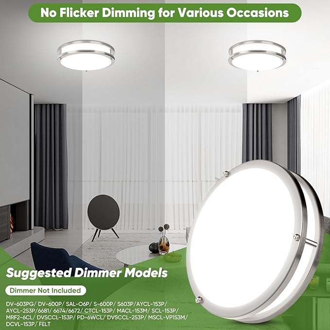 TOBUSA 2-Pack 10inch Bathroom Light Fixtures Ceiling Mount, 30W 3600lm Super Bright LED 2700K/3000K/4000K/5000K/6500K Adjustable Dimmable Kitchen Hall Ceiling Lamps, Brushed Nickle