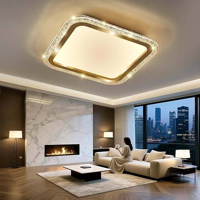 UOFUS 20.47inch Square Gold Flush Mount Ceiling Light 80W Modern LED Ceiling Light Fixture 3000K-6000K Super Bright Ceiling Lamp for Living Room Bedroom Kitchen Dining Room