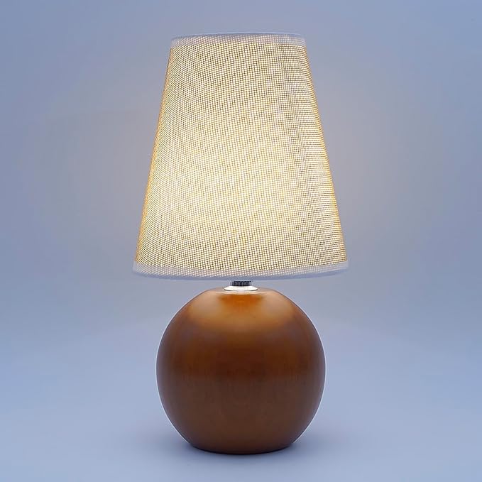 Vintage Wooden Base Fabric Night Lamp, Adjustable Light Color and Brightness with Power-Off Memory, Safe USB Powered, Retro LED Table Light for Bedroom Living Room Office (Flax Yellow)